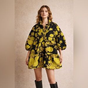 Anthropologie Gold Floral Jacquard Tunic Dress NWT Statement Mod Mini